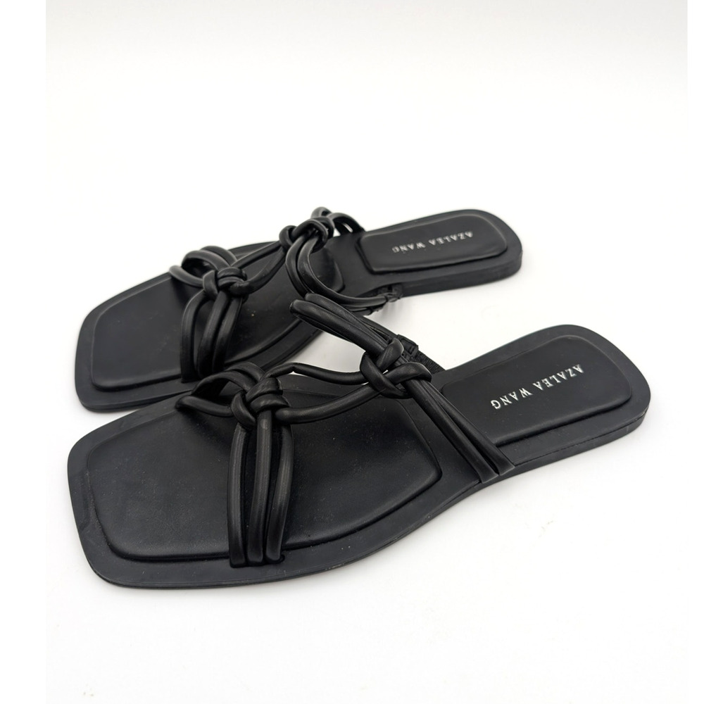 Azalea Wang Stetson Tubular Straps Knot Flat Sandals Women's Black Size US8 EU39
